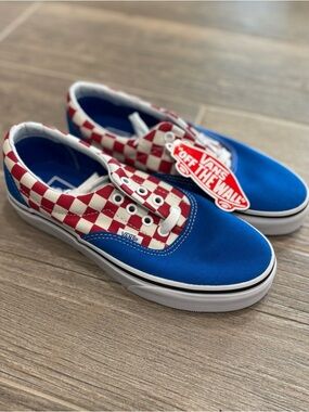 Vans Red & Blue Checkerboard Low-Top lace up Sneakers
